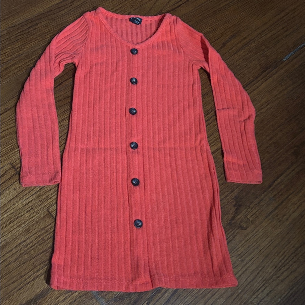 Orange Button-Up Cardigan dress in coral color